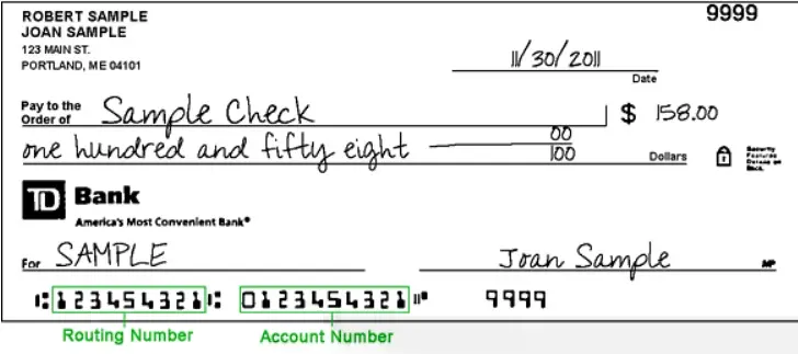 cual es el routing number de td bank