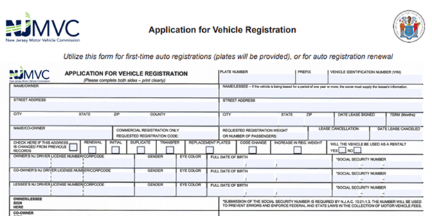 Application for Vehicle Registration - NJ DMV Change of Address