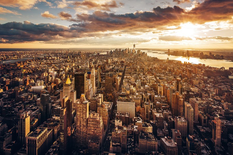 Skyline de Nueva York desde un mirador al atardecer