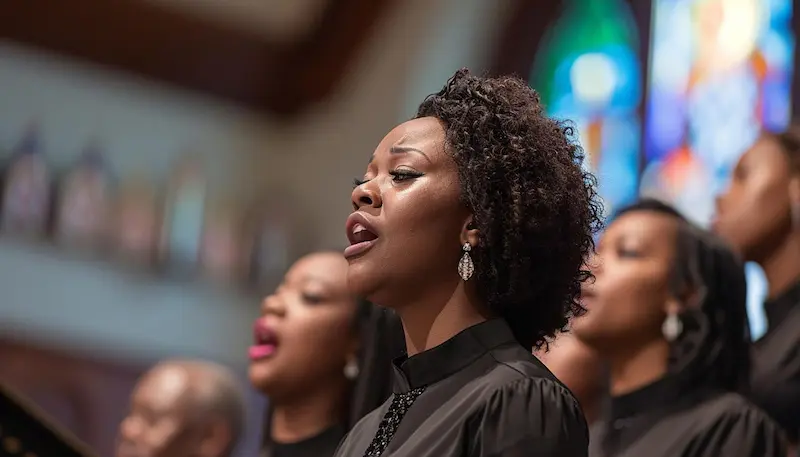 un momento de pura emoción durante un servicio gospel.